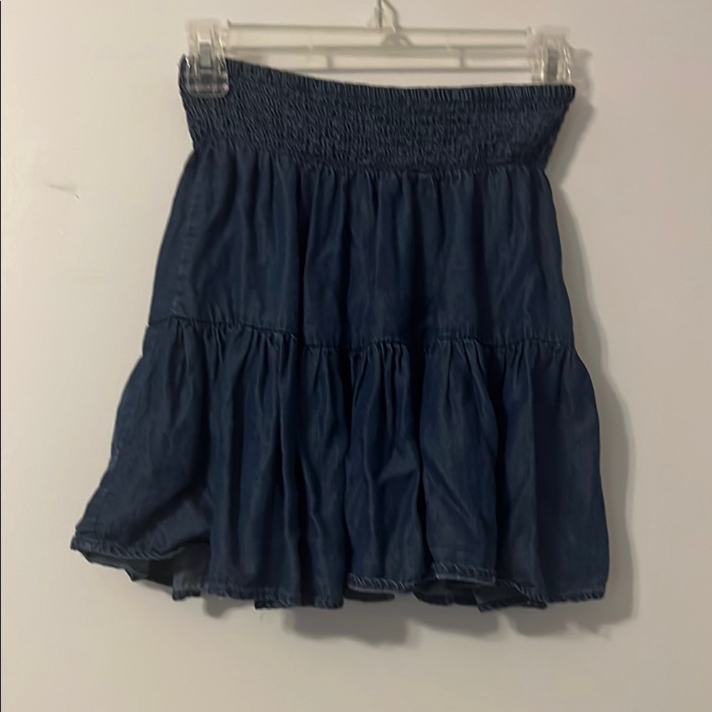Blue Smocked Bubble Mini Skirt